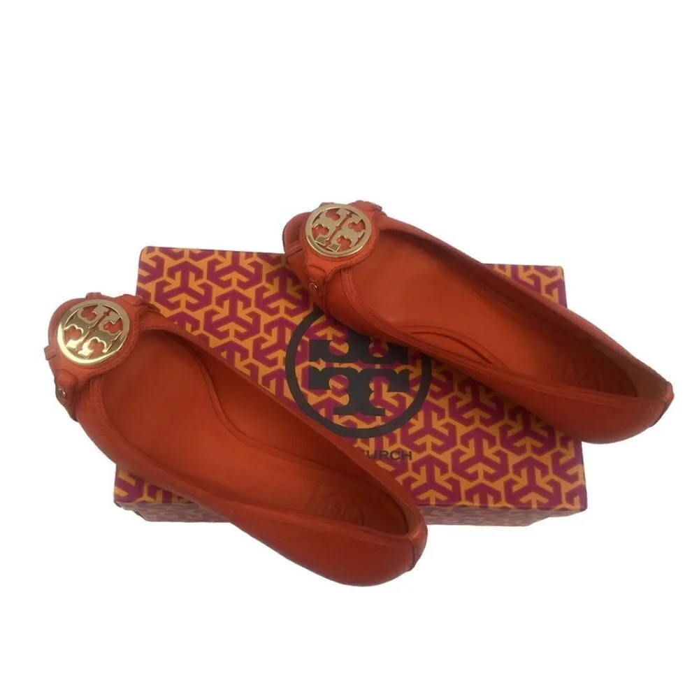 Tory Burch Shoes Leather Size 9 Leticia Open Toe Wedge poppy red orange